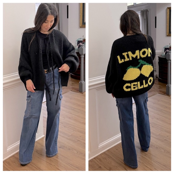 MADE IN ITALY OVERSIZED FABULOUS LIMON CELLO SWEATER CARDIGAN - Picture 3 of 5